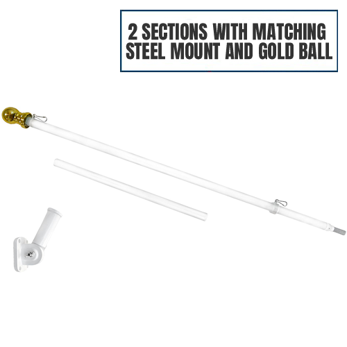 5ft White Aluminum Flagpole Kit w/ Gold Finial Ball