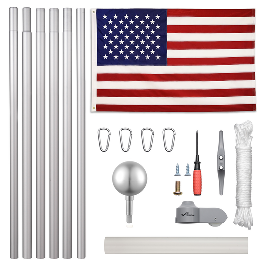Silver Pulley Flag Pole Kit w/ Silver Finial