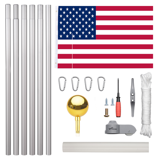 Silver Pulley Flag Pole Kit w/ Gold Eagle