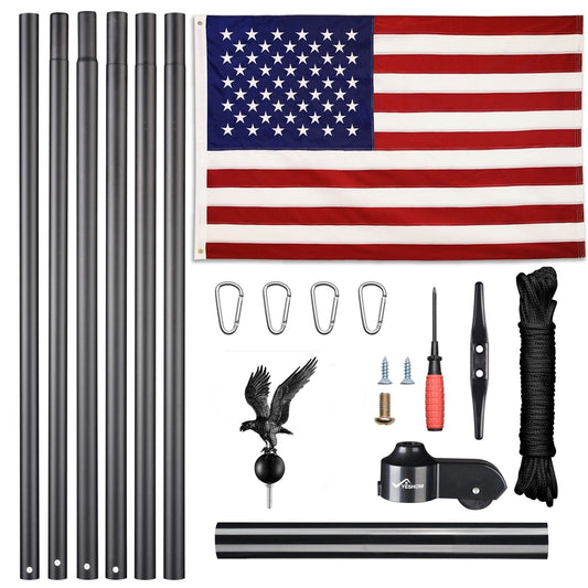 Silver Pulley Flag Pole Kit w/ Black Eagle