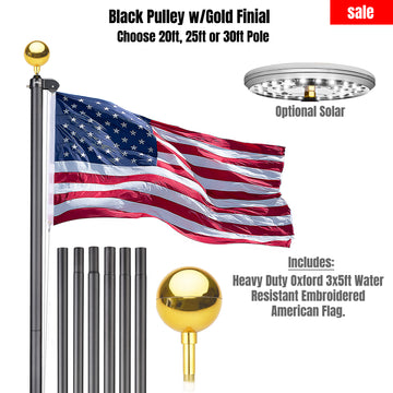 Black Pulley Flag Pole Kit w/ Gold Finial