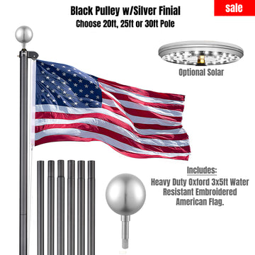 Black Pulley Flag Pole Kit w/ Silver Finial
