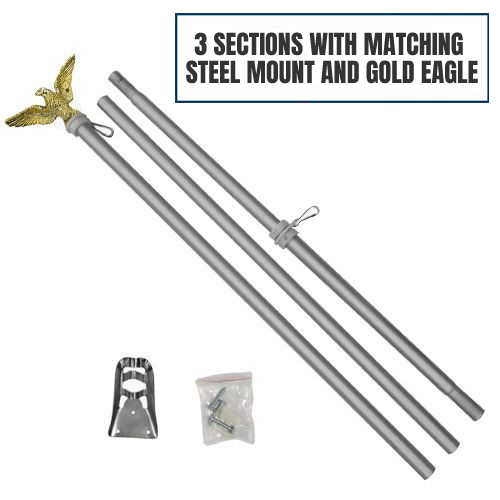 6ft Silver Finish Flagpole Kit w/ Gold Eagle Topper