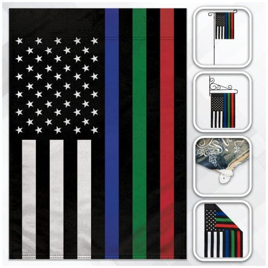 Thin Blue Green Red Line Garden Flag w/ Stand
